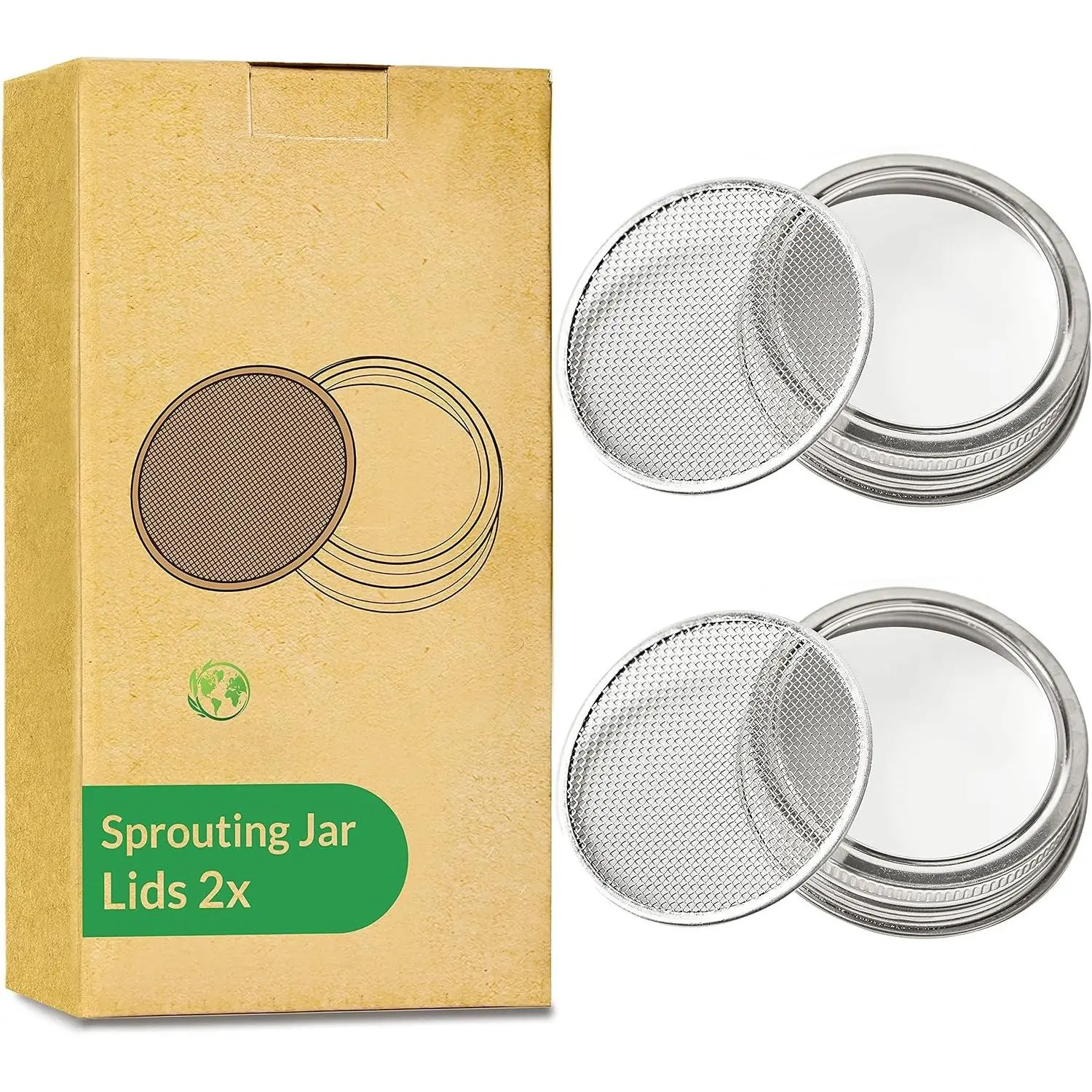 2 Pack Seed Sprouting Jar  | For 2.75" Regular Mouth Mason Jars |  Sprouts at  | Strainer Screen for Canning Jars | 304 Stainless Steel Lid for Growing Broccoli, Alfalfa, Beans &