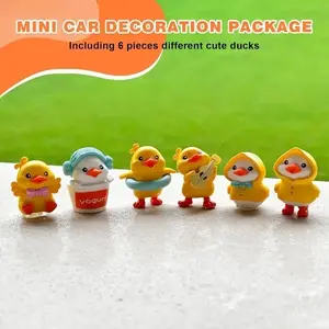 6Pcs Cute Yellow Duck Car Dashboard Decor, Cartoon Duck Rear View Mirror Ornament, Aesthetic Mini Duck Figurines, Stylish Auto Interior Accessories, Multipurpose Decor for Car Home Office Decoration