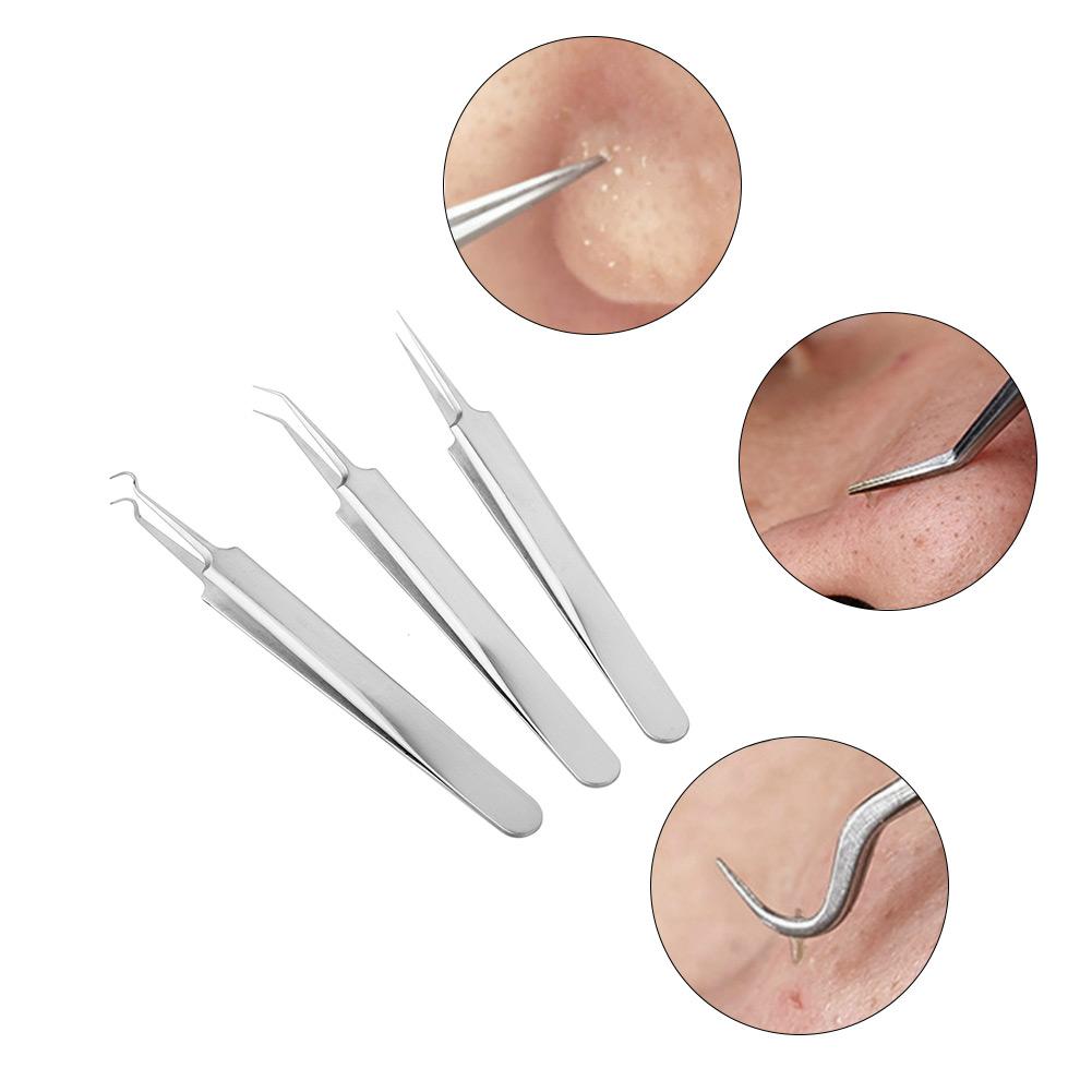 Stainless Steel Blackhead Remover Tweezers, 3 Counts/set Facial Deep Cleansing Tool, Professional Skincare Tools for Women & Men