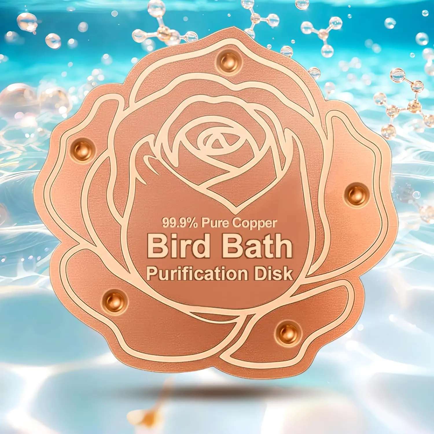 Bird Bath Purification Disk Pure Copper Outside Winter Solar Power Birdbath  Hummingbird  Bowl Metal Warmer Deck Railing Humming Feeder Outside Water Pole Fountain Station  Rose