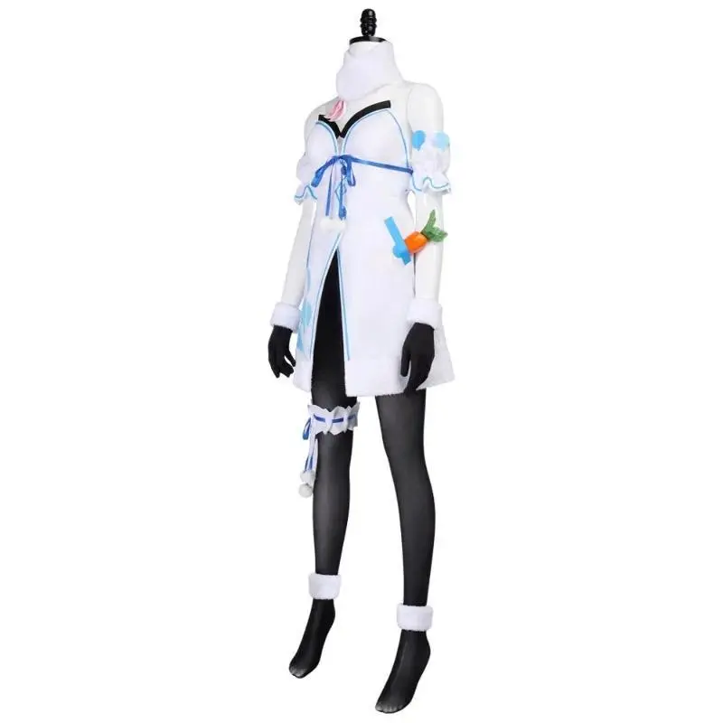 Women's Polyester Hololive Fantasy Virtual YouTuber Usada Pekora Cosplay Suit - Animation Clothes Set with Wig, Headgear, Waist Accessory, Carrot Accent, Belt, Ankle Rings, Dress, Gloves, Invisible Shoulder Straps for S-XXL Sizes, Cosplay Festival, Waist,