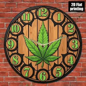Silent acrylic wall clock, 12inch round quartz movement, non-luminous 2D flat design, with an arched crown, featuring our unified leaf pattern, suitable for living room, bedroom, and cafe decoration, powered by AA batteries (not included)