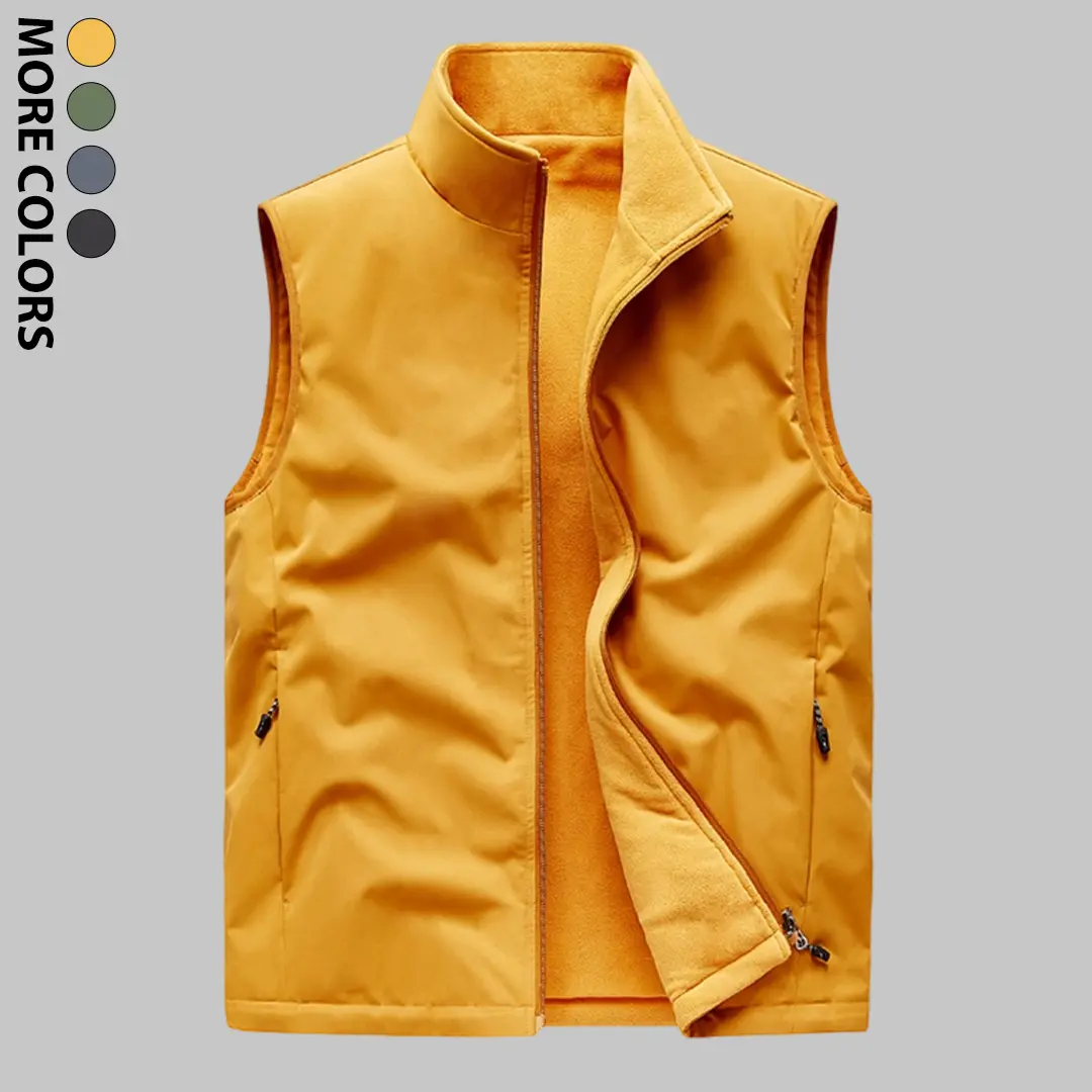 Men's Comfy Stylish Polyester Stand-Up Collar Fleece-Lined Vest - Sleeveless Thermal Winter Bodywarmer, Softshell, Zip Pockets, Durable Urban Outdoor Menswear Top, Plain Basic, Multi-Color