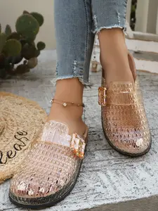 Vintage Braided Jelly Mules, Hollow Out Adjustable Buckle Slip-On Shoes, Breathable Casual Sandals for Women, Comfortable Summer Footwear