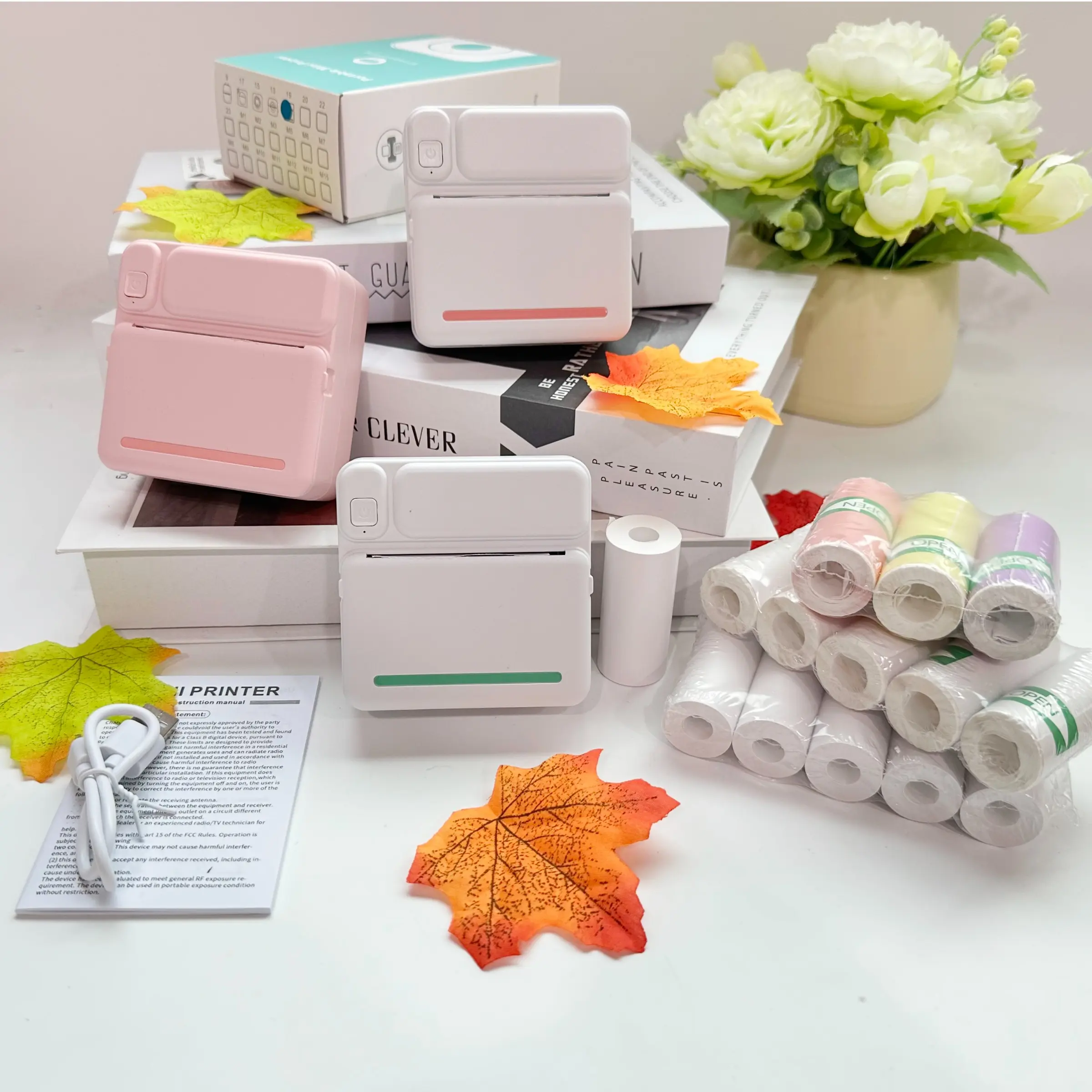 Portable Wireless Thermal Photo Printer, Includes 13 Rolls Paper, Ideal for Work, Study, Daily Use, Perfect Gift for Holidays, Portable Thermal Printers