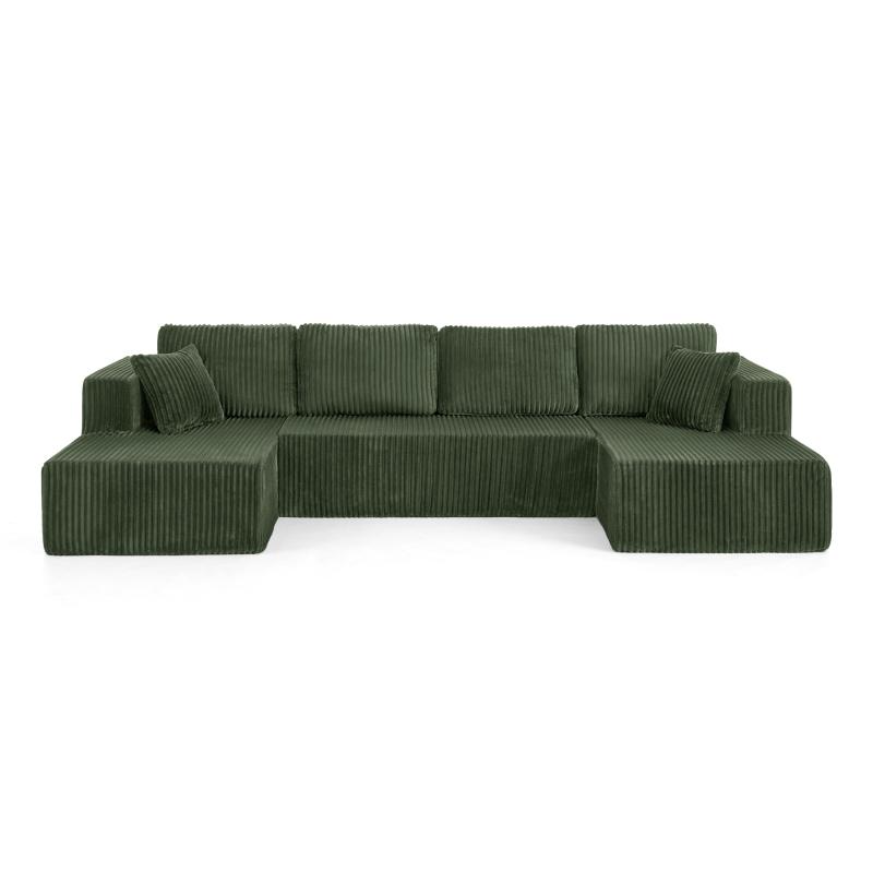 U shape Modular Sectional Sofa, Compressed Sectional Sofa Modern Minimalist Style Corduroy Couch, Sleeper Sofa for Living Room, Bedroom, Comfy Compressed Sofa Couch Space-Efficient Design-green    RR