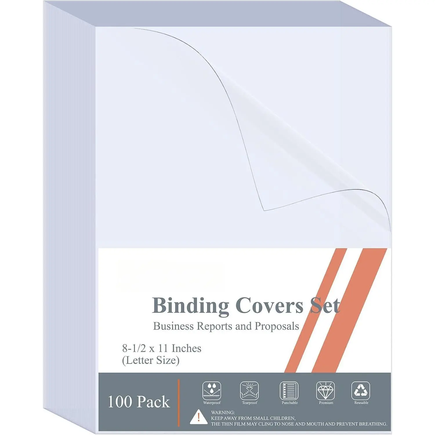 100 Pack Clear Binding Covers 8 Mil Polycover Report Cover Sheets 8-1/2 x 11 Inches Letter Size for Business Presentation Document Binding, Proposals, Office Supplies, Un-Punched, Square Corners