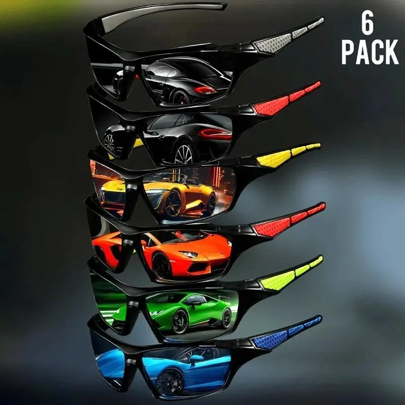 XUH Sporty Sunglasses 3/6-Pcs, Unisex Full Rim Alloy Metal Wraparound Polarized Eyewear, Driving & Outdoor Sports Shades, Trendy Colorful Reflective Lens Daily Wear