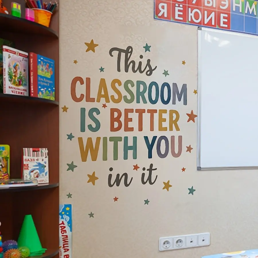 Back‑to‑School Season Colorful Letter Wall Stickers, Bright‑Colored Letter and Star Patterns, PVC Self‑Adhesive Wall Decals, Easy to Install, Removable Without Residue, Early‑Learning‑Themed Decorations, Ideal for Kids’ Rooms and Kindergarten Classroom