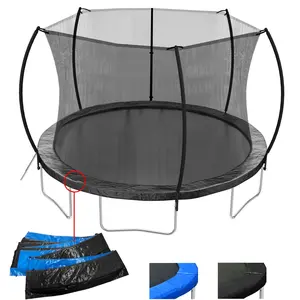 12FT High-Strength Galvanized Steel Trampoline with Double-Sided Color Pad, 360-Degree Safety Net, Arc-Shaped Curved Fences, Double-Door Design, Durable Soft Materials, Ladder, Easy Assembly for Kids