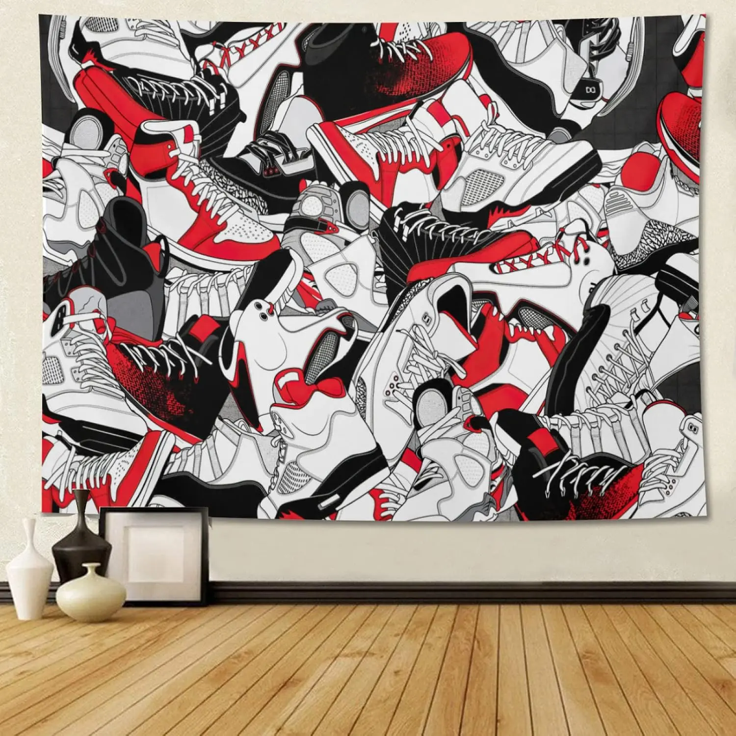 Retro Basketball Shoes Tapestry Wall Hanging Party Decor |   Sport Shoe Poster Sneaker Ball Sneaker Head Backdrops Banner Birthday Basketball-Themed Bedroom Aesthetic special gift home wall decor