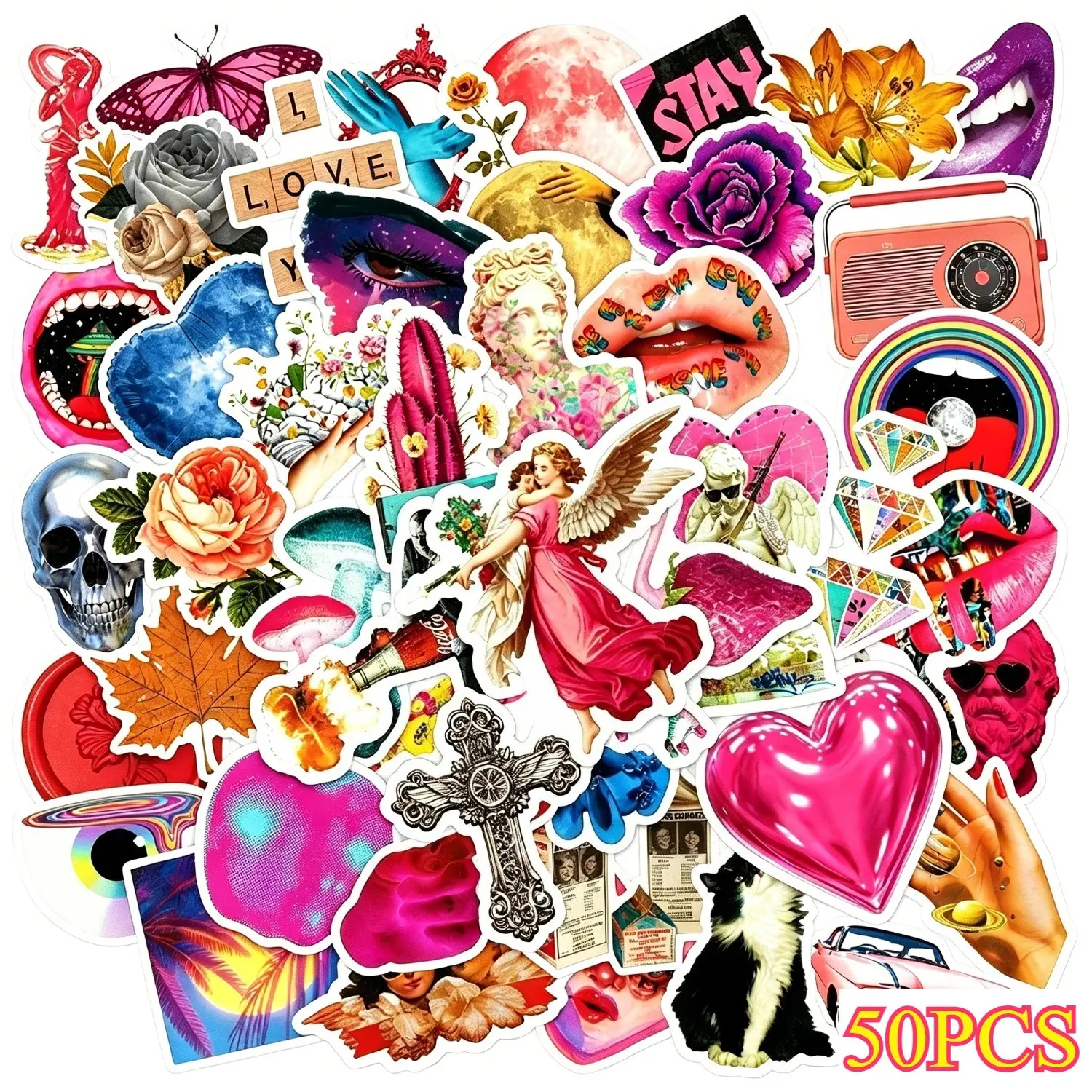 50pcs Y2K Millennial Spicy American Retro Gothic Dark Psychedelic Graffiti Stickers, Office Stickers, Suitable for Scrapbooks, Diaries, Laptops, Water Bottles, Cars, Etc. A Gift with A Positive Message and A Design Based on Beliefs.