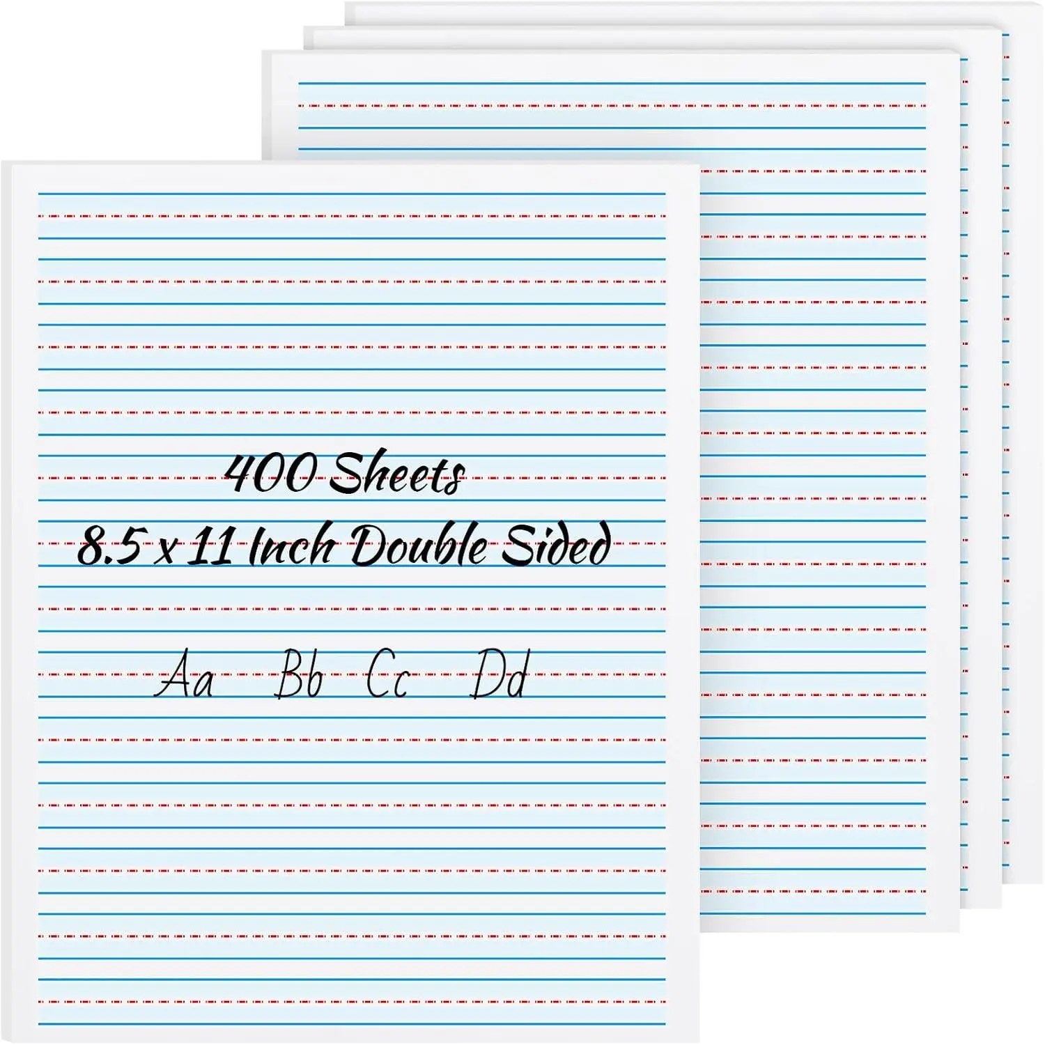 400 Sheet Ruled Writing Paper for  8.5x11'' Primary Writing Paper | Double Side, Dotted Midline & Highlighted Lines, Handwriting Practice Sheets for  Grades 1-2