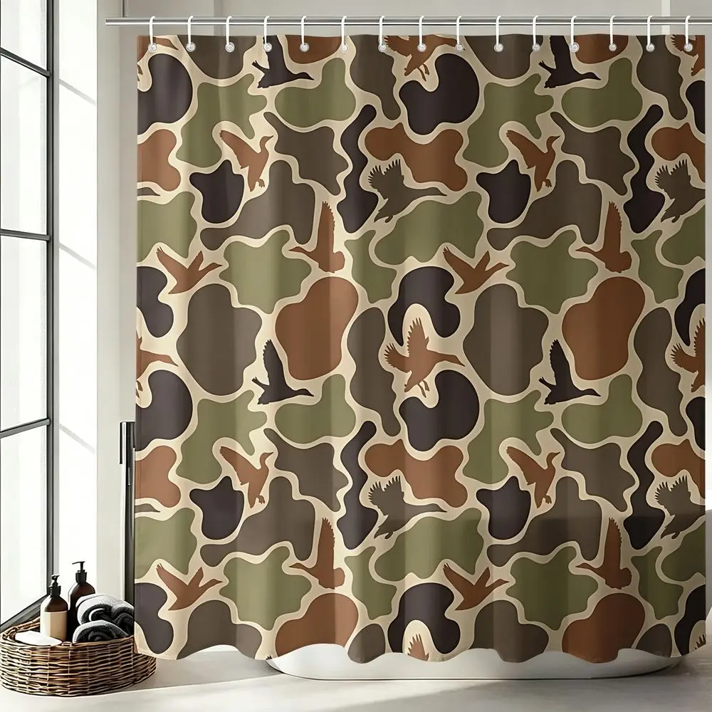 Classic Camouflage Duck Print Shower Curtain, Realistic Wildlife Hunting Theme Bath Curtain, Perfect for Rustic Bathroom Decor, Man Cave, or Outdoor Enthusiast Style (Hooks Included). HD Digital Print, Waterproof, Durable, and Machine Washable.