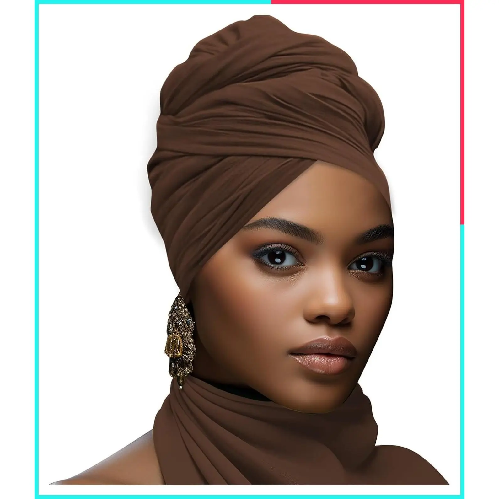 Stretch African Head Wrap for Women - Long Jersey Turban Scarf, Multi-Color Headband