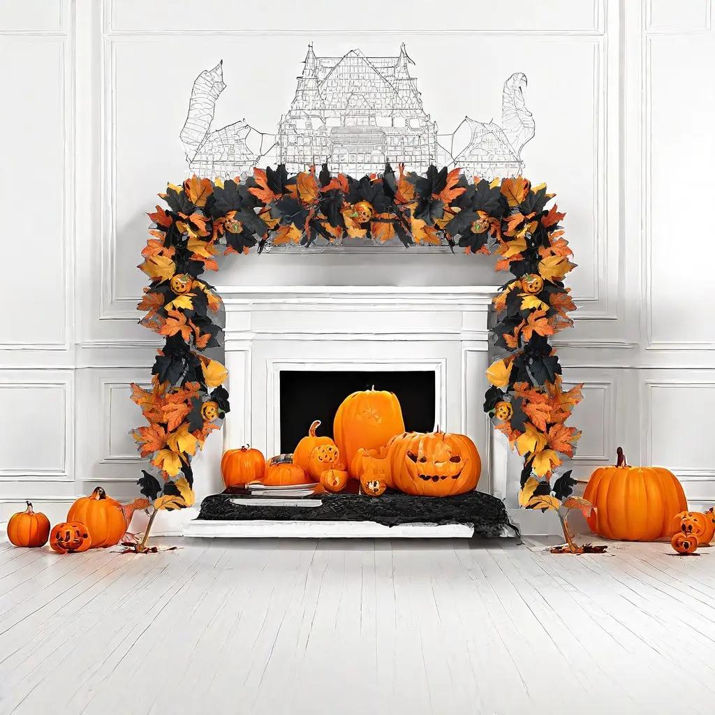 Realistic Artificial Maple Leaf Garland, Fall Harvest Halloween Hanging Vine Decor For Yard Indoor Party