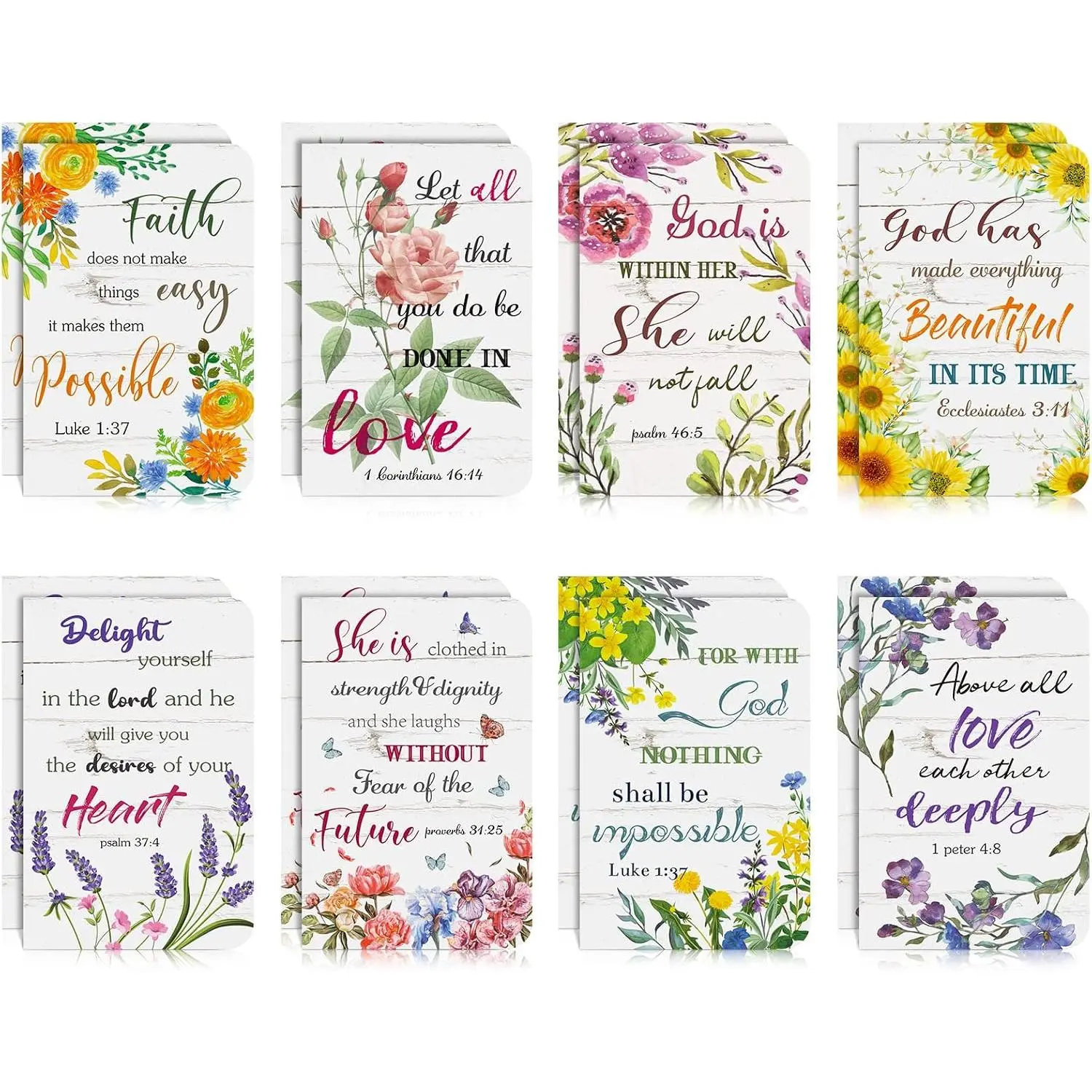 16 count Flower Daily Prayer  for Women,  Verse Notebooks Rustic Floral Inspirational Scripture Quotes Pocket Notepads, School Office, 4.9 x 3.1 Inches( Style)