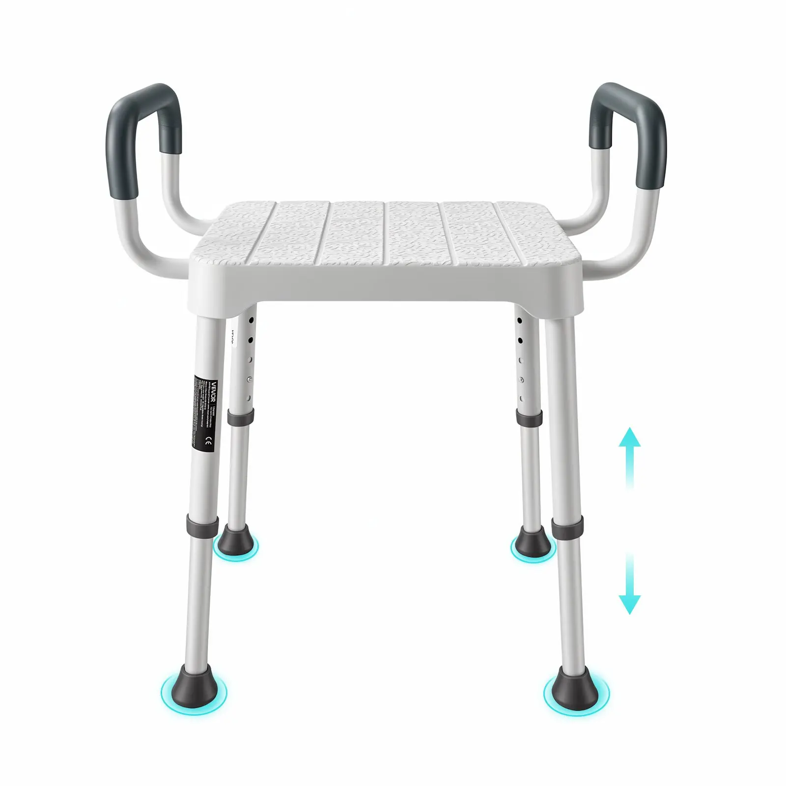 VEVOR Shower Chair with Armrest, 6-Level Height Adjustable Bath Seat for Inside Shower or Tubs, Non-Slip Bathroom Bathtub Chair for Elderly Disabled Injured, 400LBS Capacity