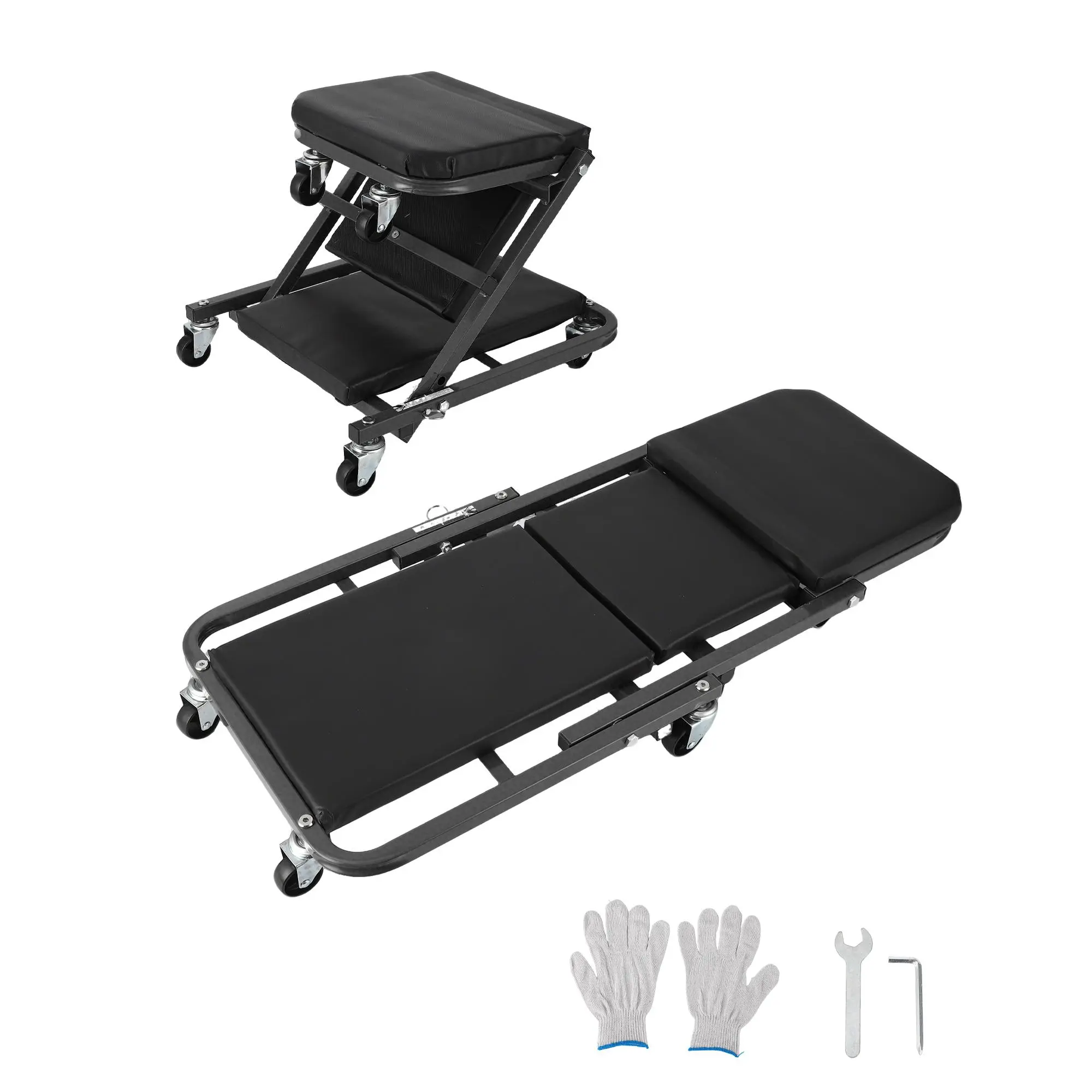 2-in-1 Folding Z-Style Mechanic Creeper Seat, 36" Rolling Garage Chair with Swivel Wheels, Heavy Duty Shop Creeper for Auto Repair