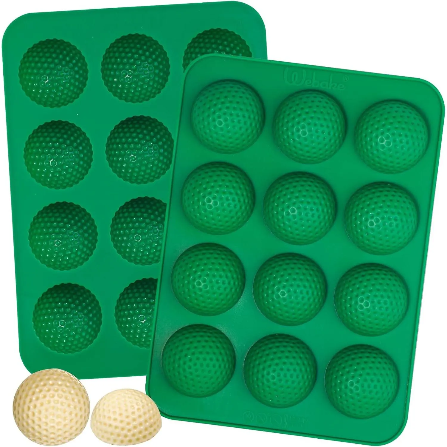 Golf Ball Chocolate Mold 12-Cavity, Platinum Silicone Golf Ball Mold for Cake Pop, Cupcake Decorations, Chocolate Covered Strawberry, Pack of 2