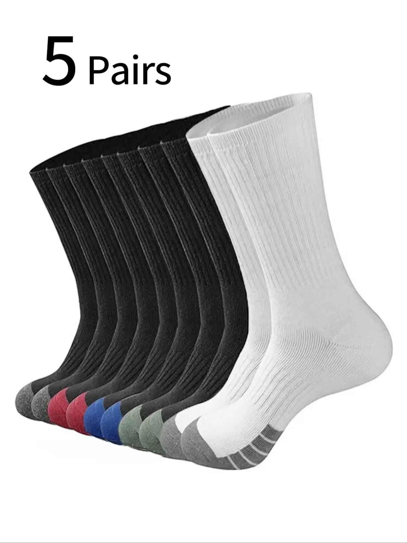 5 Pairs Men's Crew Socks, Long Socks, Running High Top Socks, Basketball Sports Socks, Daily Wear, Outdoor Activities