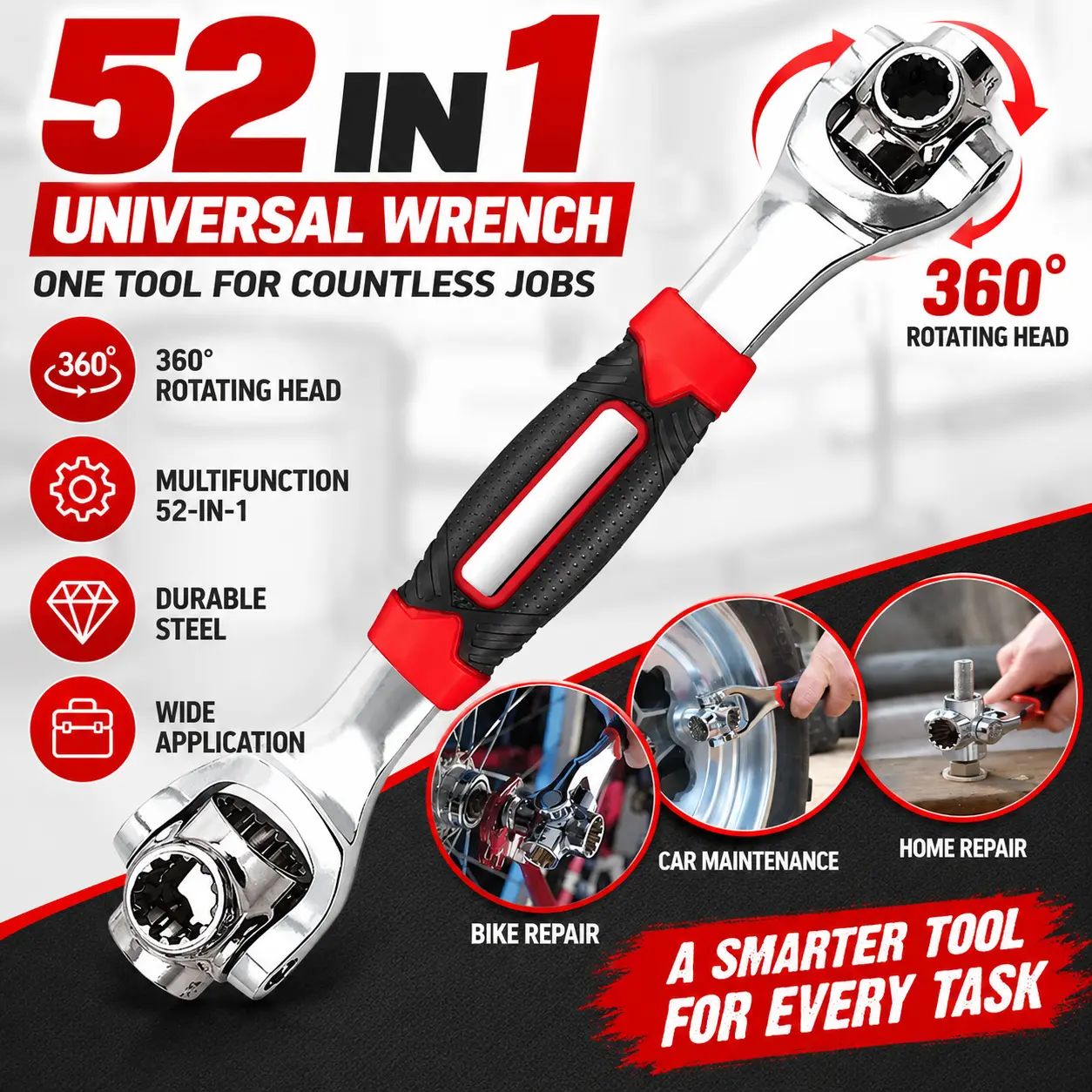 52-in-1 Universal Socket Wrench Set, Multifunctional Combination Spanner with 360 °   Rotating Head, Versatile Hand Tool for Tight Spaces, Furniture Assembly, Automotive Maintenance, Home Repairs & DIY Projects