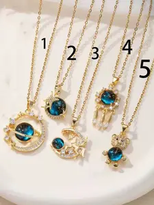 2026 Fashion Jewelry Blue Planet Star Moon Pendant Necklace, Casual Tie Dye Copper Chain, Perfect Gift for Girls and Women