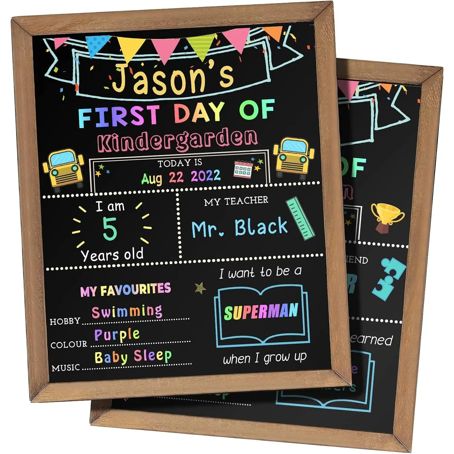 First & Last Day of School Chalk Board,10.5 x 14‘’ Double Sided  to School Sign,  Wooden 1st Day School Chalkboard of //First Grade Photo Props for