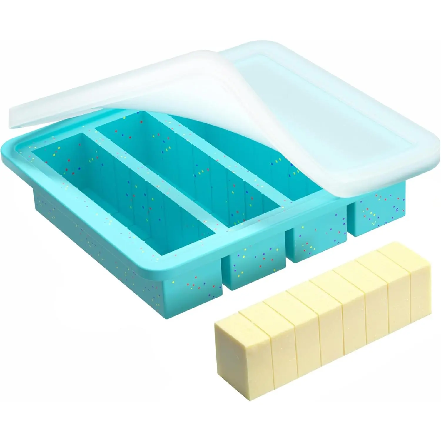 1 Pc Butter Mold With Stainless Steel Frame, Butter Mold For Homemade Butter, Nonstick Silicone Butter Stick Molds With Lid, Fits 4 Oz Standard Butter Stick Size(Aque)