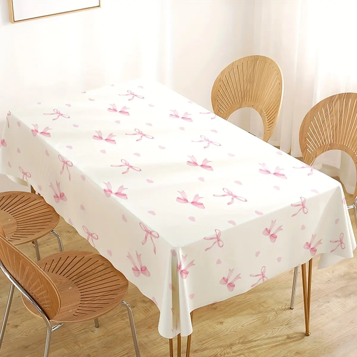 Sweet Bow Tablecloth, Romantic Design, Perfect for Kids Parties and Birthday Celebrations, 1pc Elegant Table Decor