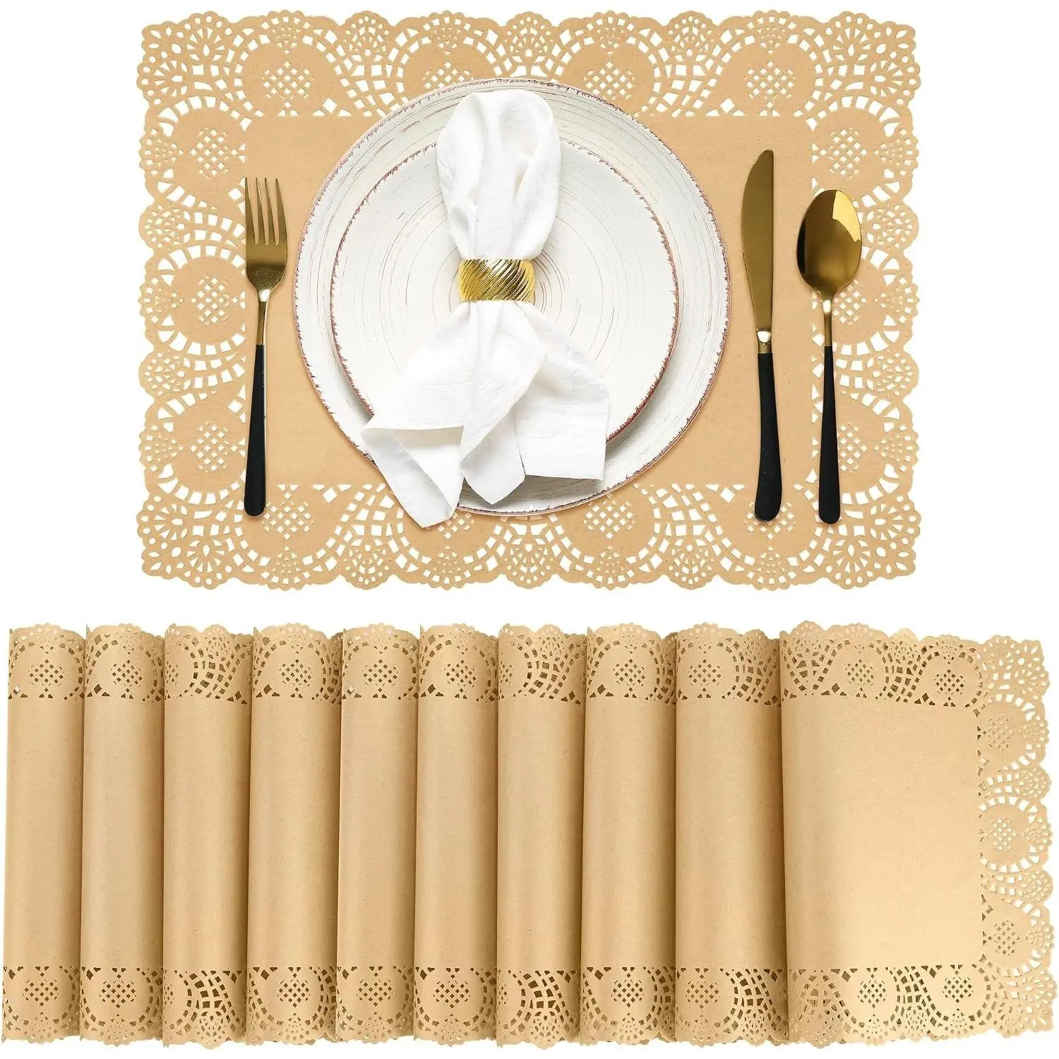 100 Pack Rectangular Paper Doilies Disposable Placemats 15.7 x 11.8 in Lace Paper Placemats Brown Kraft Doilies Table Pad for Food Arts Crafts Wedding Tableware Decor