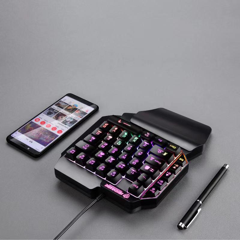 ZRTF F6 Single Mobile Phone Glowing Gaming Keyboard,Supports for Android System, PUBG Keyboard Connect to Mobile Phone King of Glory Left Hand Keyboard  for Android not ios