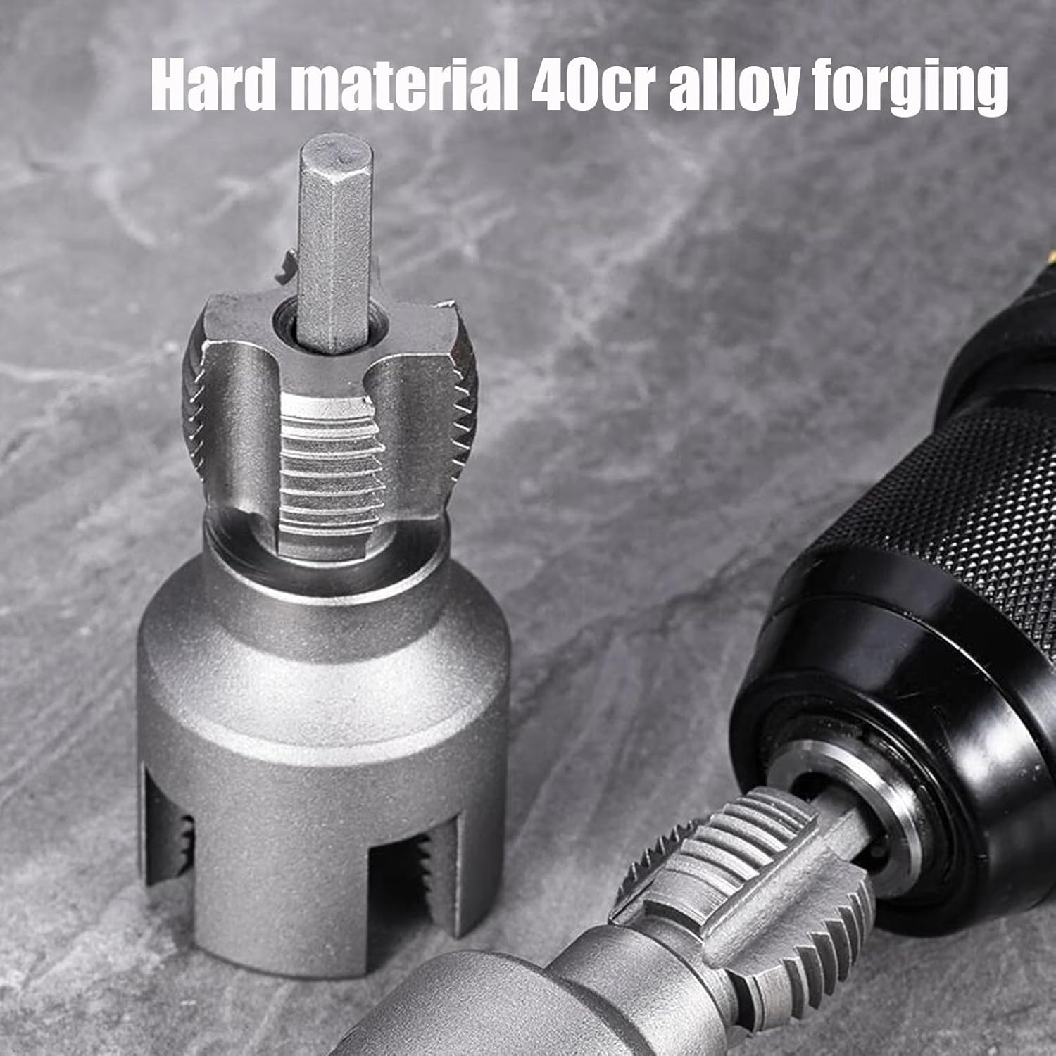 Integrated Internal & External Pipe Threading Tool, Pipe Thread Cutting Tool, Electric Drill Compatible PVC Pipe Threader Kit, 1/2" (DN15) 3/4" (DN20) Pipe Size (1/2" + 3/4")