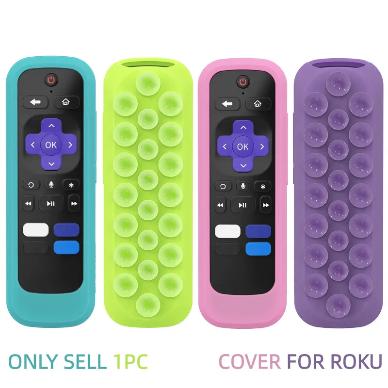 1pc Silicone Remote Control Cover for Roku TV Remote, Glow-in-the-Dark, Replacement Cover, Durable, Reusable Remote Case with Suction Cup for Roku Express 4K+ Streaming Stick 4K Streambar Simple/Voice Remote(Not for Pro/Ultra)