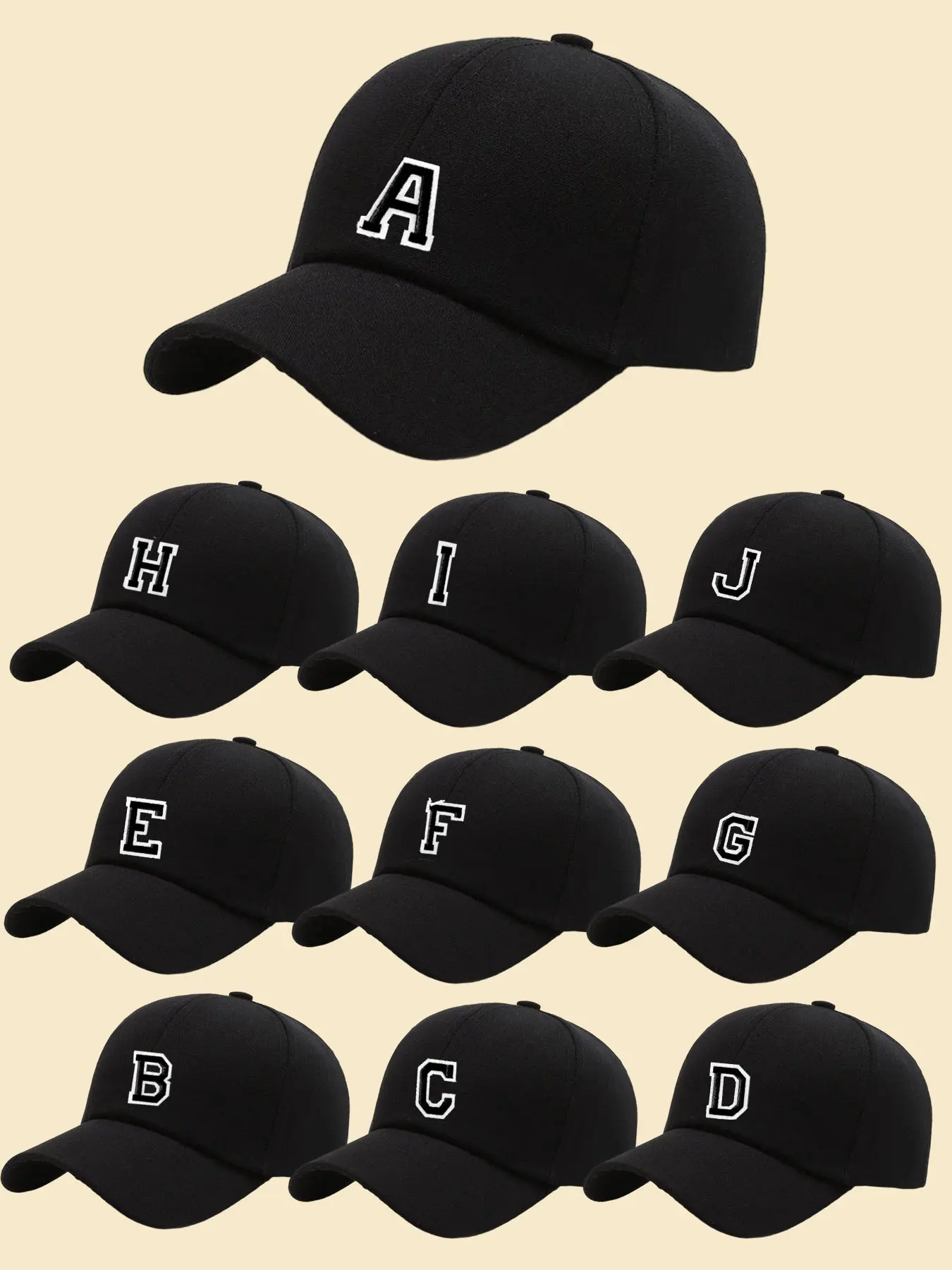 Unisex Classic Embroidered A-Z26 Letter Adjustable Baseball Cap, Casual Fashion Accessory, All Seasons Wear, Fitted Style, Letter Embroidered Hat, Adjustable Casual Hats