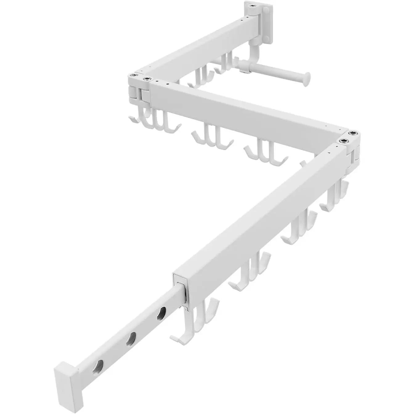 Clothes Drying Rack Wall Mounted,Folding Retractable Collapsible Tri-Fold Upgrade Hook Drying Rack for Laundry Balcony Bathroom (White)