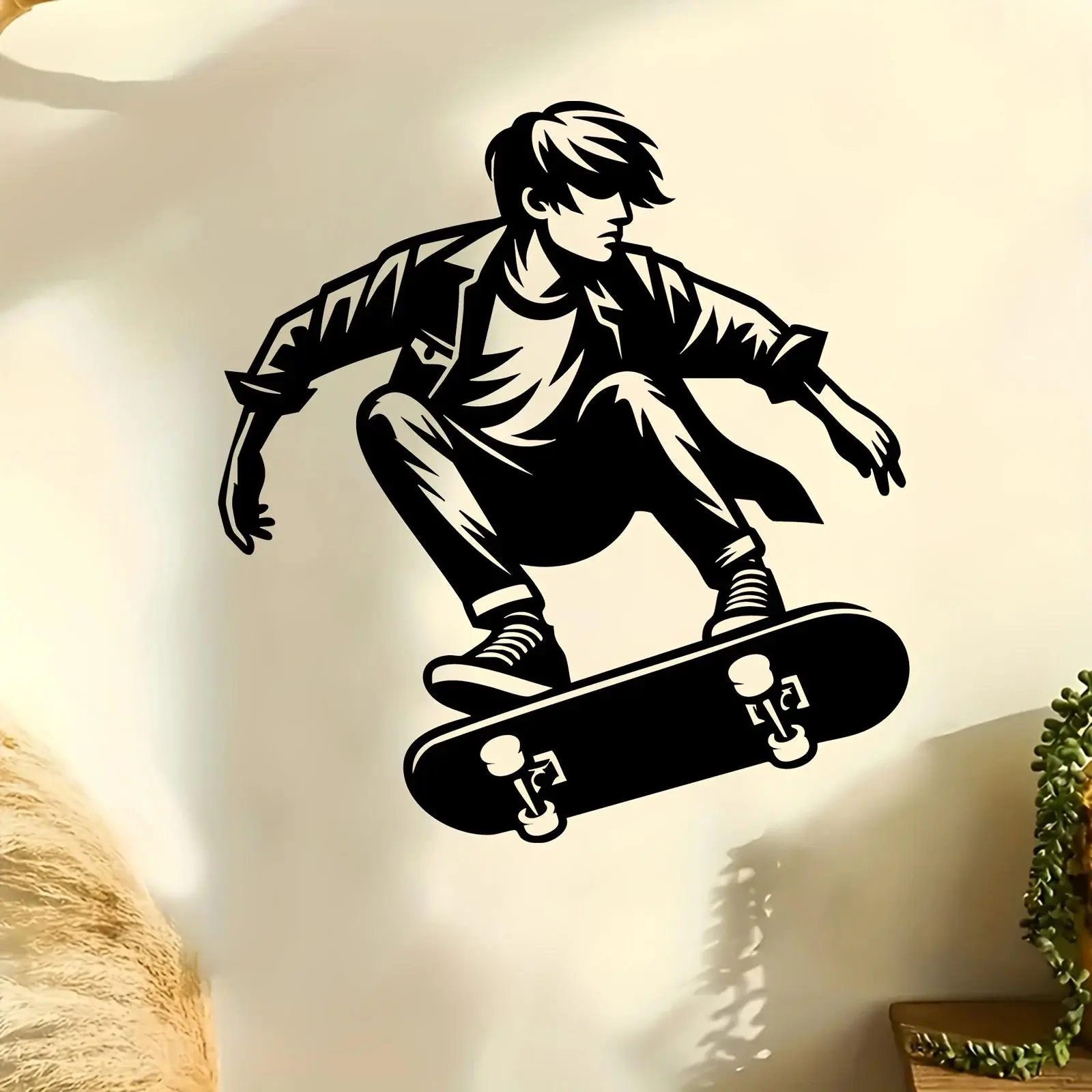 Urban Dynamic Skateboarder  Wall ArtWaterproof Durable Metal Mural for Bedroom Living Room Backyard