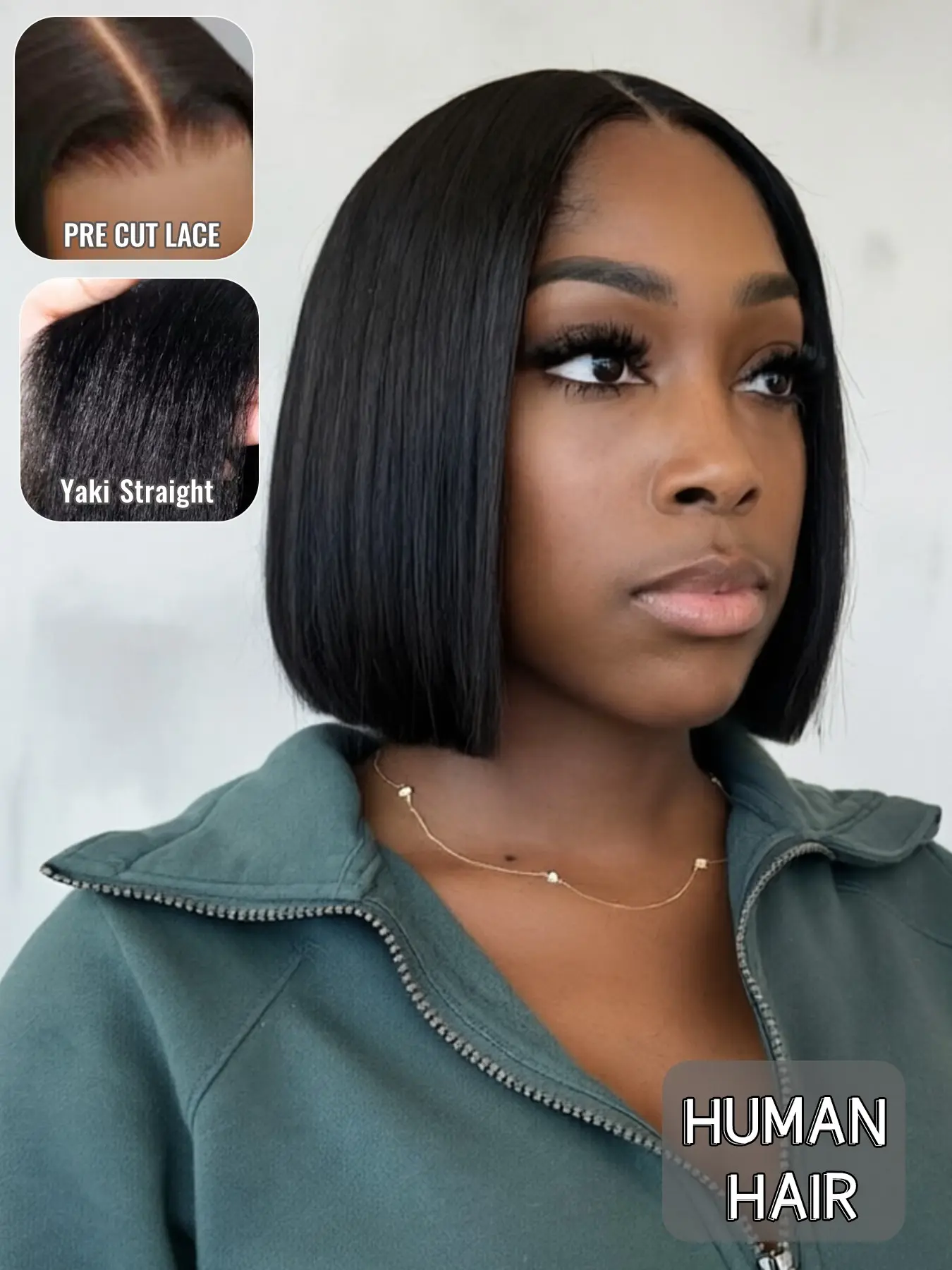 10 Inch Short Human Hair Bob Wig, Yaki Straight Texture, Natural Middle Part Style, 4x4 Glueless Lace Closure Wig, Soft Full Hair, Lightweight Fit for Women Daily Styling, Glueless Straight Wigs