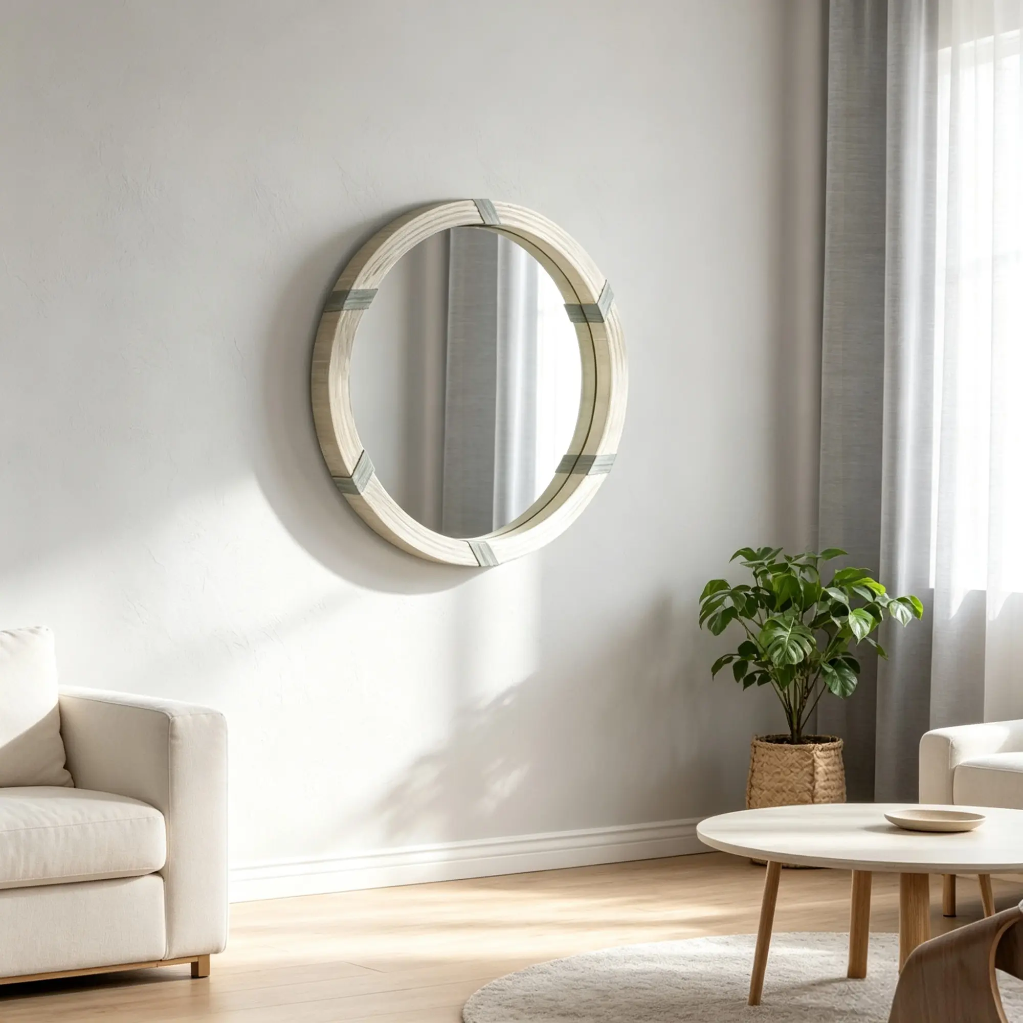 30.75" Wooden Hanging MDF & Glass Round Mirror - Wall-Mounted Farmhouse Home Decor for Living Room, Bedroom Accent, Gift Ideas (Mirror Only)