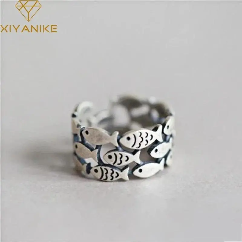 XIYANIKE Silver Color  Handmade Engagement Rings for Women Wedding Couple Creative Design Cute Fishs Jewelry Adjustable
