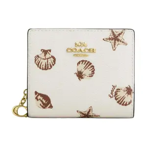 COACH Snap Wallet for Women – Mini Shell-Print Coated Canvas Clutch in Beige