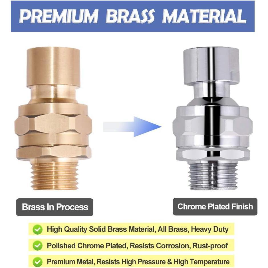 Shower  Swivel Ball Adapter Brass Adjustable Shower Arm Connector Universal Showering Component Shower Arm Extension, Polished Chrome