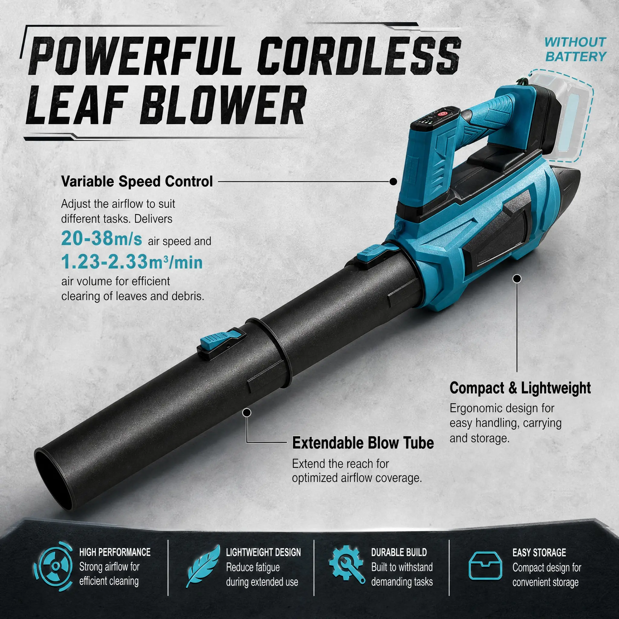21v Cordless Electric Leaf Blower/snow Blower, Six-Speed Adjustment, Professional Lawn Care, Outdoor Use, No Battery Included
