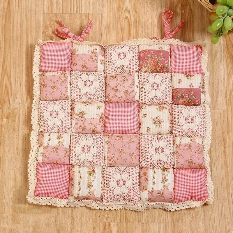 1pc Pastoral Style Printing Flower Cotton Seat Cushion Home Student Office Computer Chair Kitchen Dining Chair Non Slip Cushion