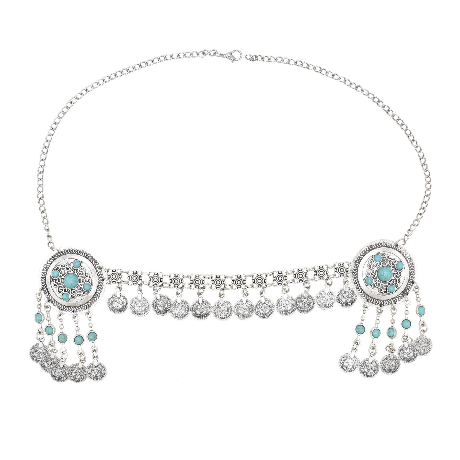 Traditional Kazakhstan Ethnic Coins Bracelet Hair Accessories  for Women Vintage Nepalese Tibetan Clothing Headwear Jewelry Set