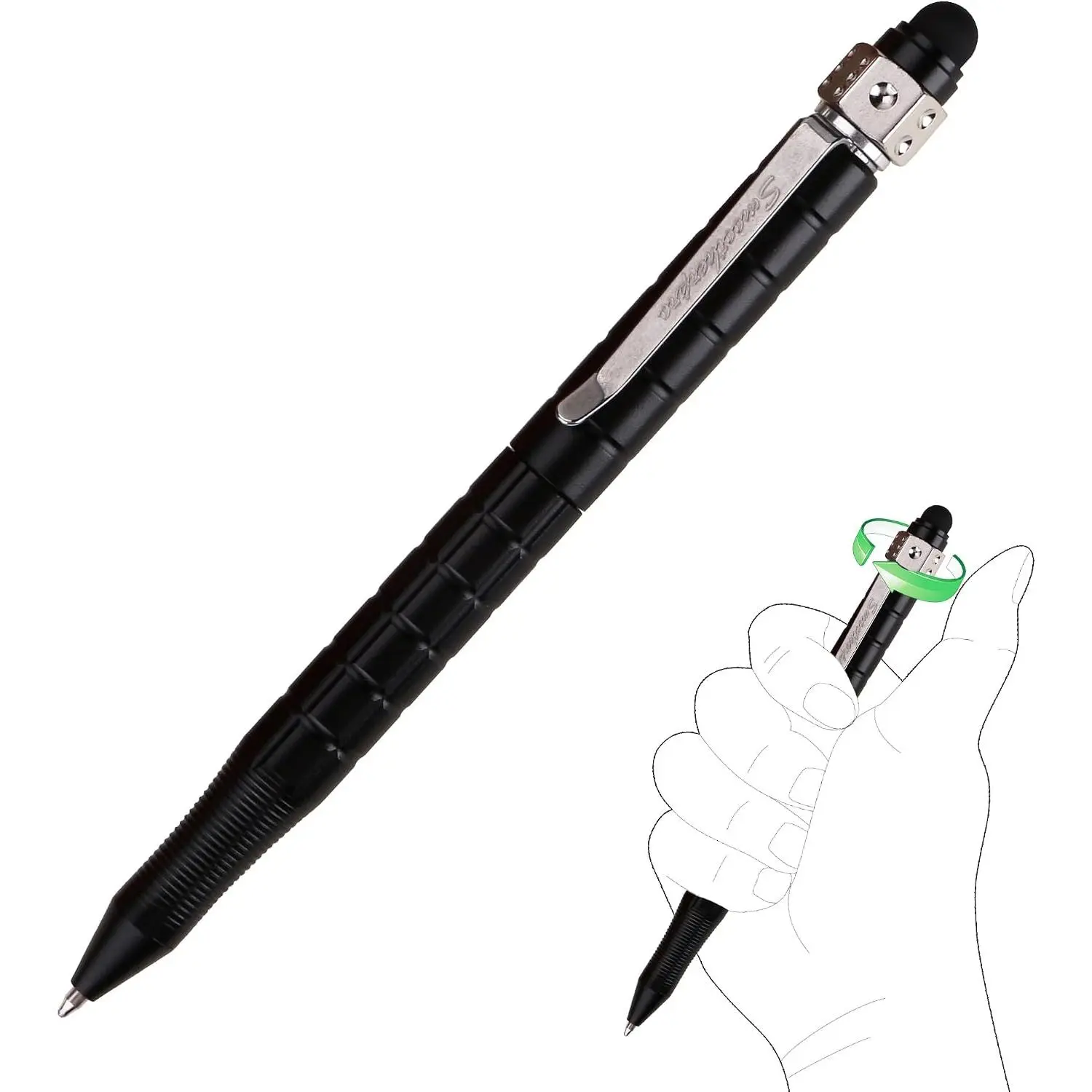 Fidget Spinner Pen,Black | Fidget Design with Refillable Writing Function, Pocket Clip, and Action for Office Notes and Everyday Carry.