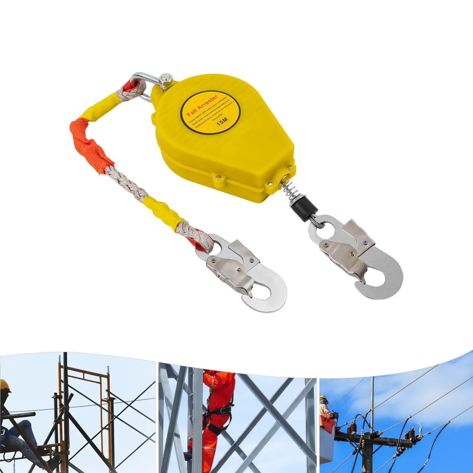 49ft Self Retracting Lifeline 330lbs Fall Arrester Fall Protection Yoyos with Alloy Steel Hook & Steel Wire Rope for Engineering Construction, Electrical Maintenance, 1 English Manual, 1 Safety Fall Arrester