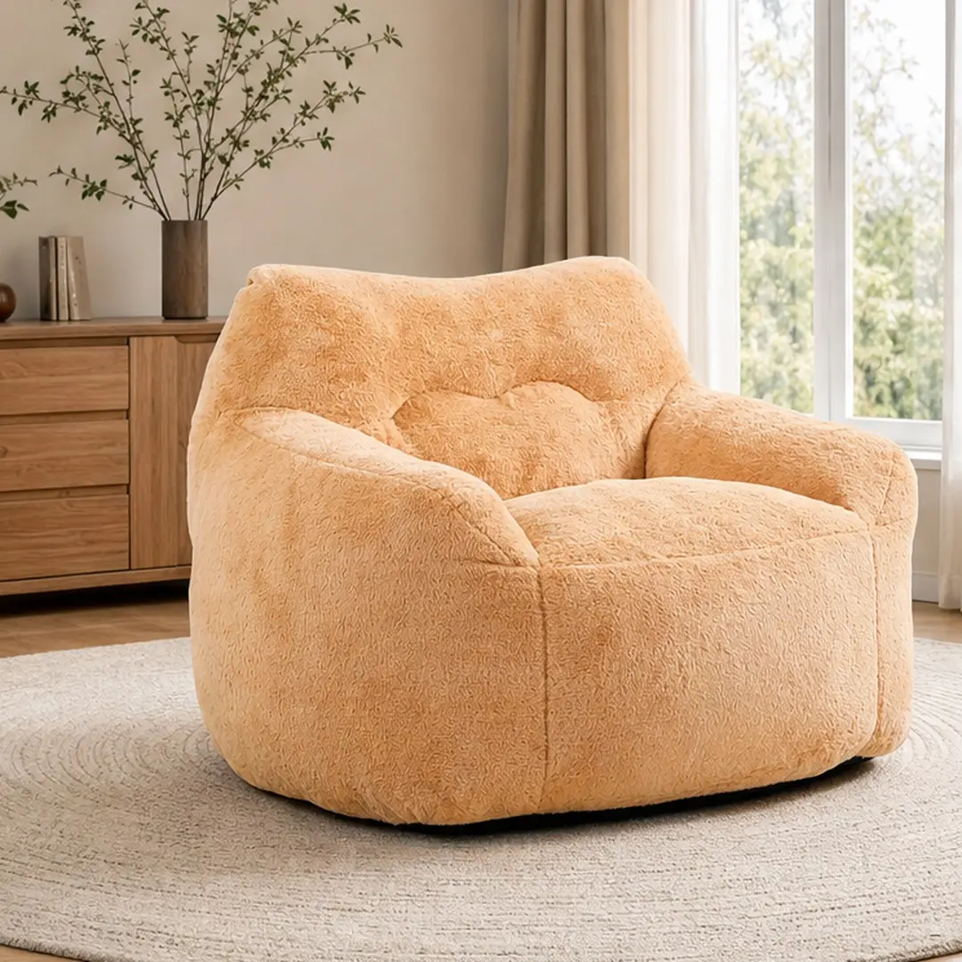 ARCH Giant Faux Fur Bean Bag Chair with Armrests - Casual Beanbag Lounger for Adults, High-Density Memory Foam Filled, Removable Washable Cover, 47.3x41x33in Brown, for Living Room, Bedroom, Home Office