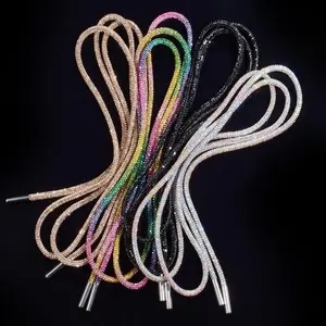 47in Round Rhinestone Glitter Shoelaces - Casual Bling Crystal Cords, Colorful Glitter Drawstrings for Footwear, DIY Sneakers, Christmas Decor