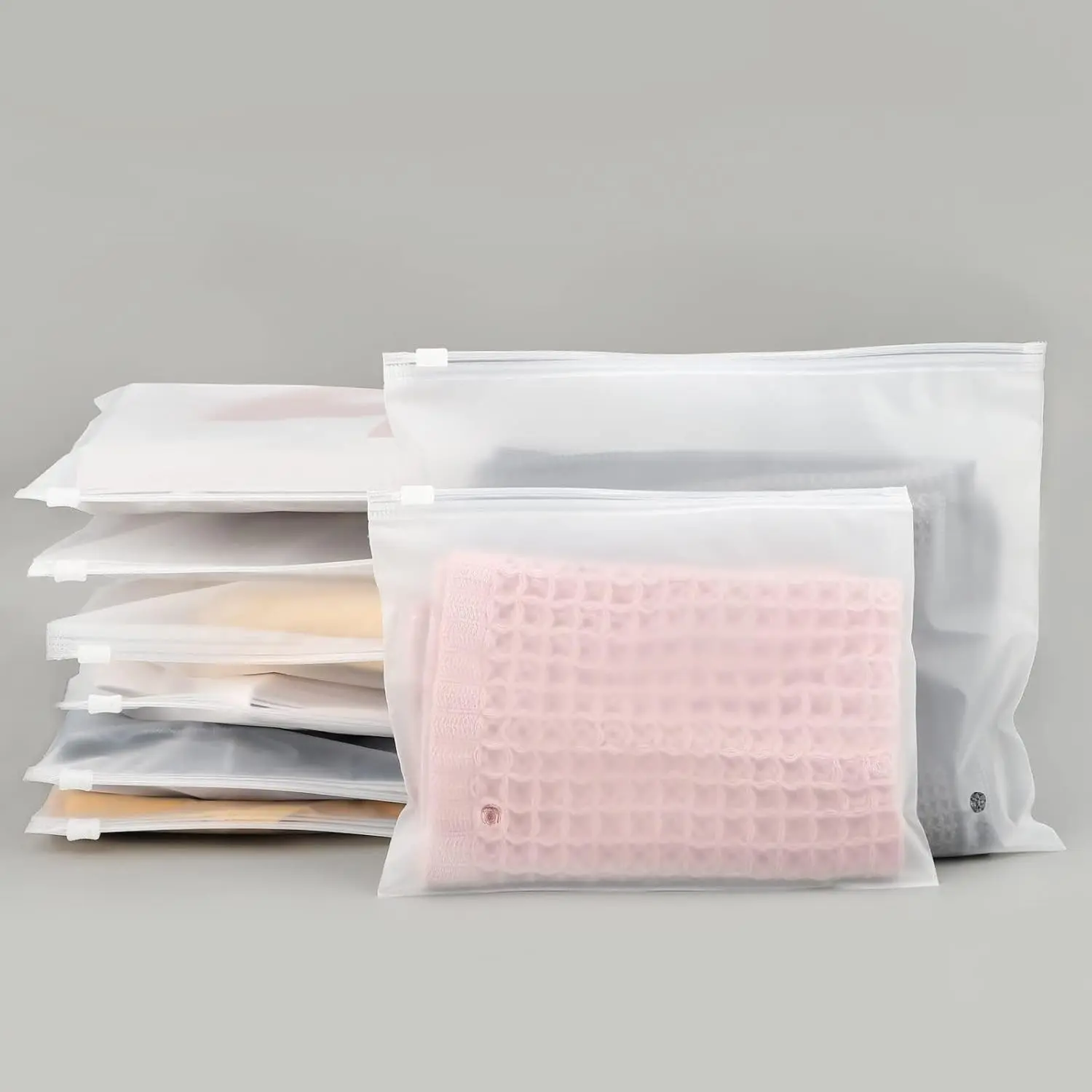 Frosted Zipper Bags for Clothes 25pcs, Plastic Shirt Bags for Packaging T-Shirt, Swimsuit, Bikini, Bathing Suit, 3 Mil, 9.8x7.8" with Vent Holes and Reinforced Sides